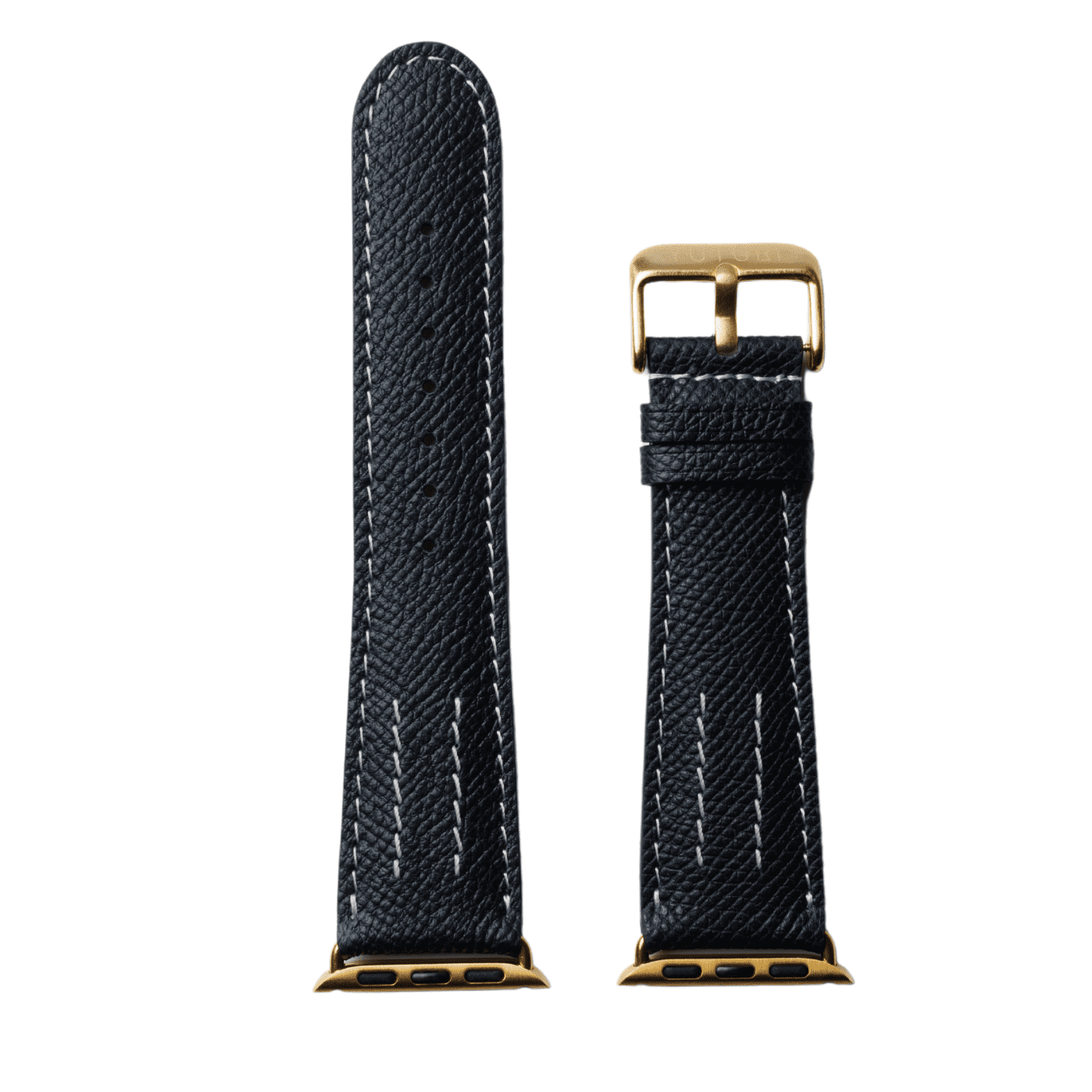 【YUTORI】AppleWatch用ラグジュアリーレザーバンド(色:ブラック、ゴールド金具)正面