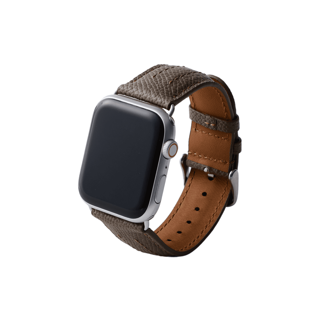 【YUTORI】AppleWatch用ラグジュアリーレザーバンド(色:トープ、シルバー金具)右前