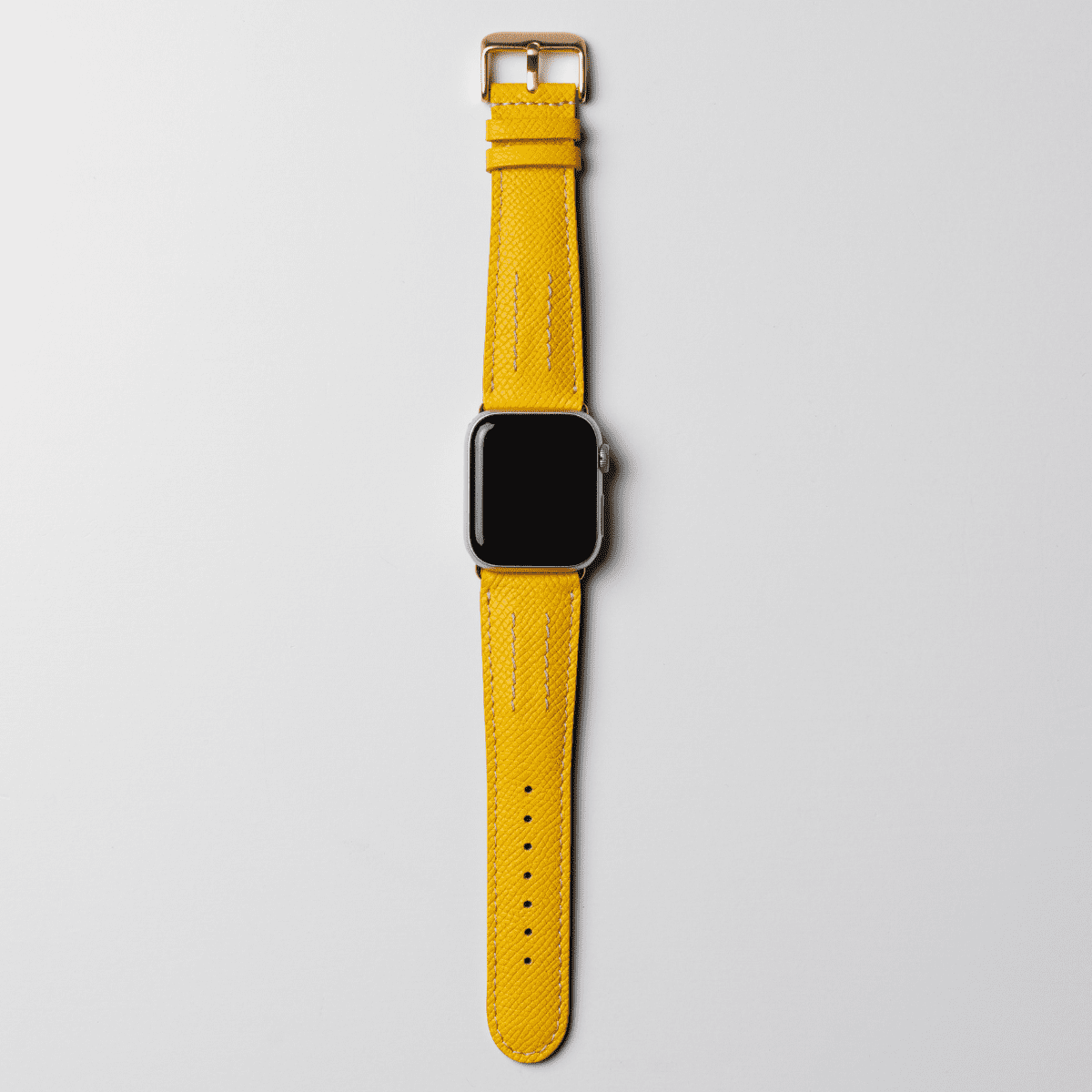 AppleWatchレザーバンド【42mm/44mm/45mm】(色:イエロー×ホワイトパープル)時計付正面