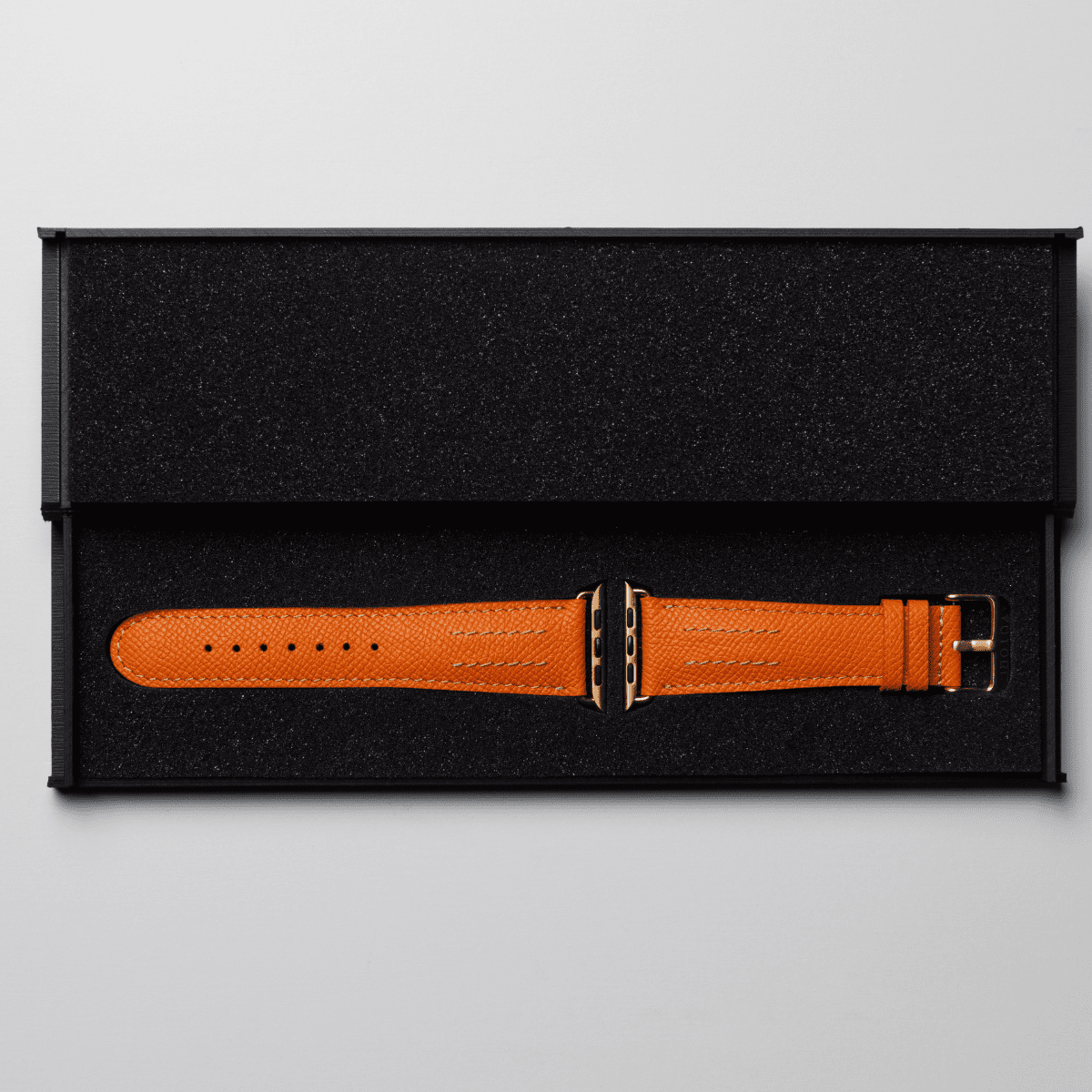 AppleWatchレザーバンド【42mm/44mm/45mm】(色:オレンジ×ゴールド)箱入り