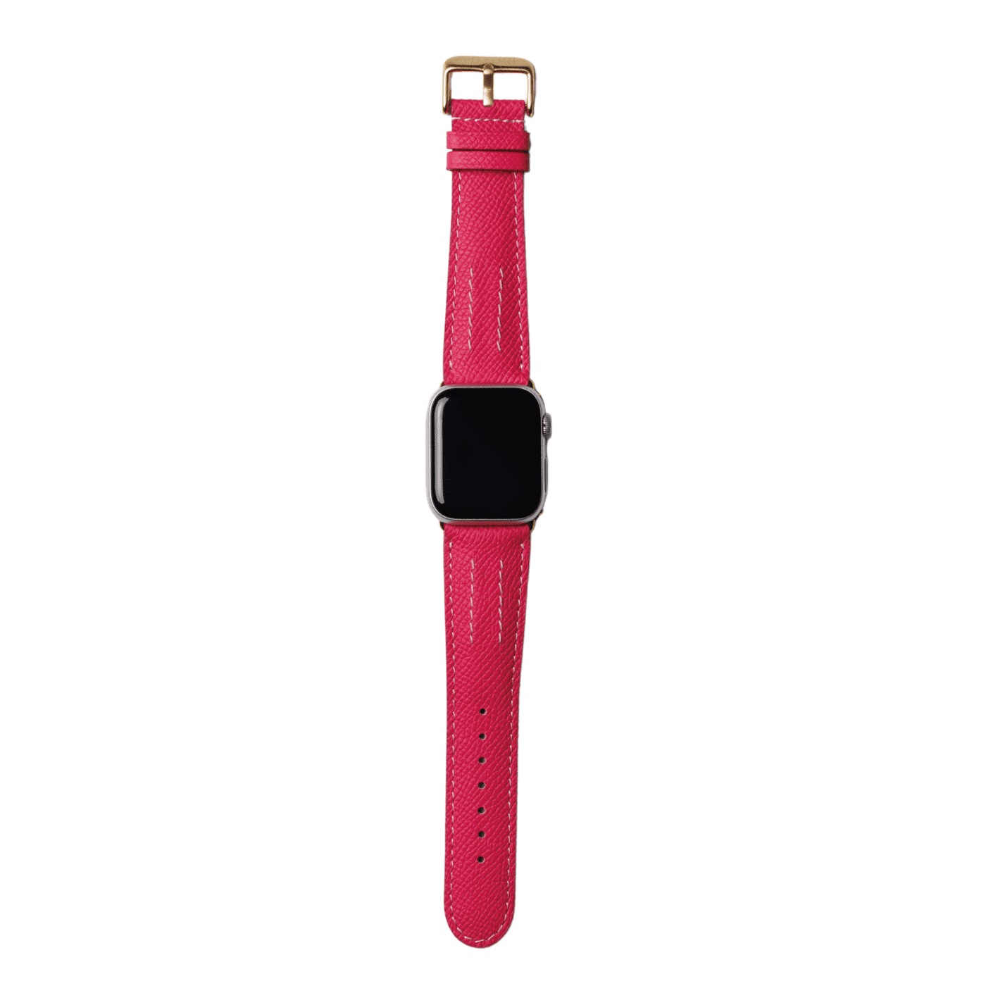 【YUTORI】AppleWatch用ラグジュアリーレザーバンド(色:ピンク、ゴールド金具)時計付き正面