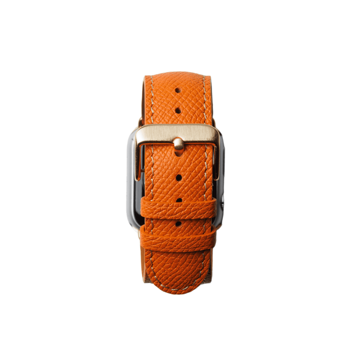 【YUTORI】AppleWatch用ラグジュアリーレザーバンド(色:オレンジ、ゴールド金具)背面