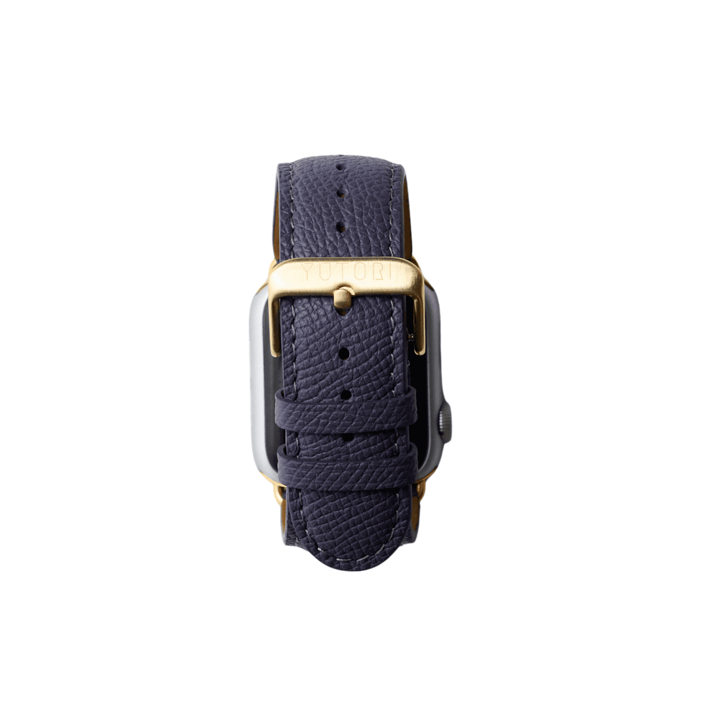 【YUTORI】AppleWatch用ラグジュアリーレザーバンド(色:インクブルー、ゴールド金具)背面
