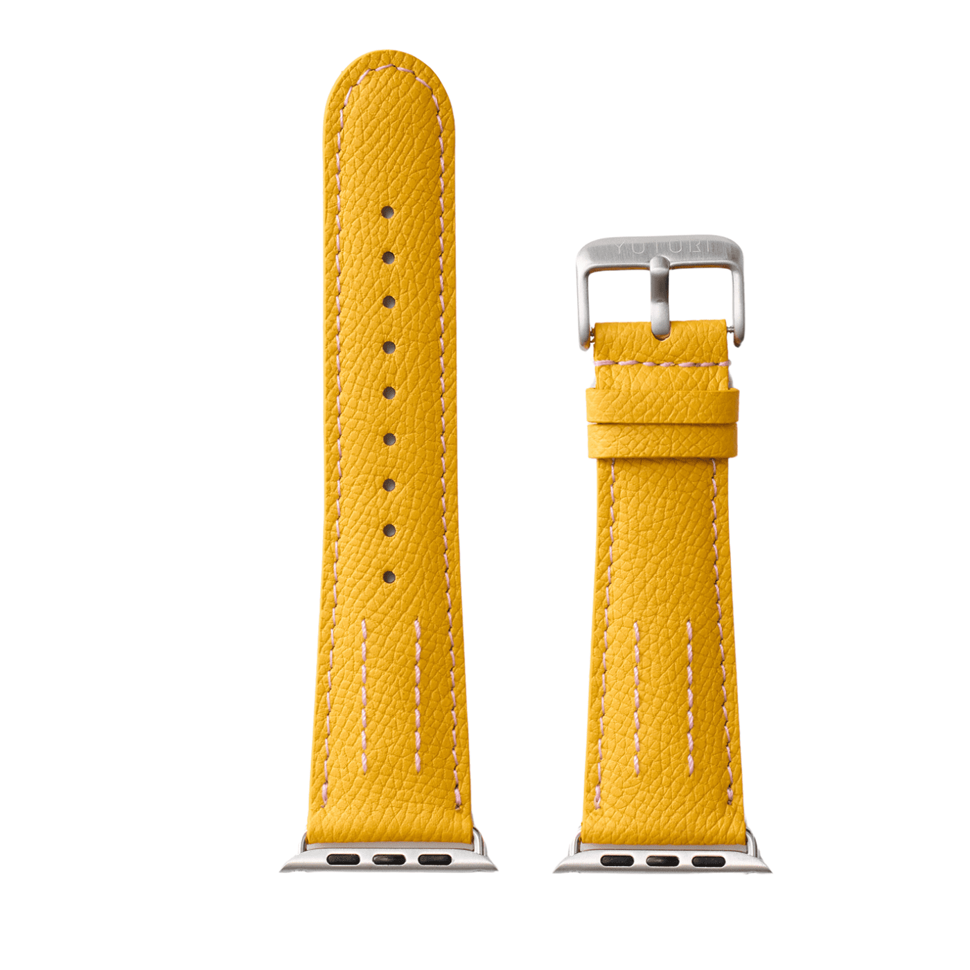 【YUTORI】AppleWatch用ラグジュアリーレザーバンド(色:イエロー、シルバー金具)背面