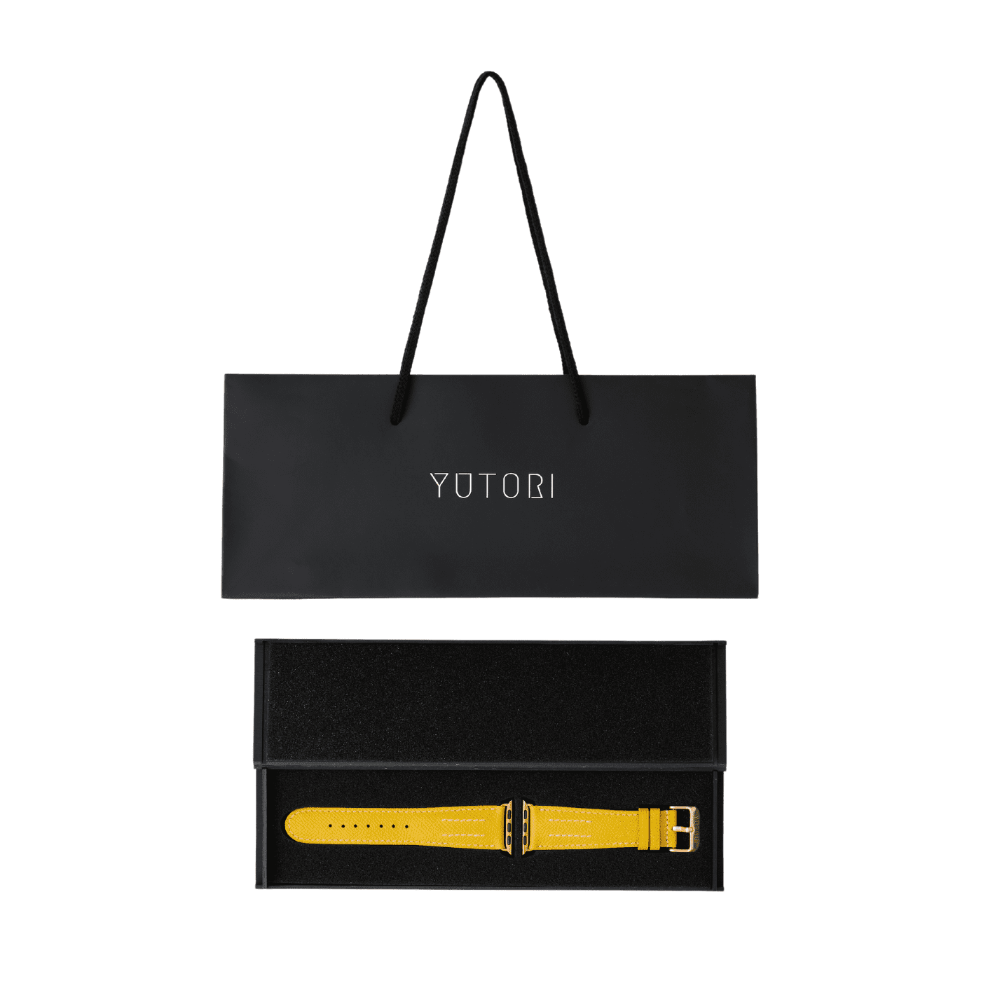 【YUTORI】AppleWatch用ラグジュアリーレザーバンド(色:イエロー、ゴールド金具)ショッパー