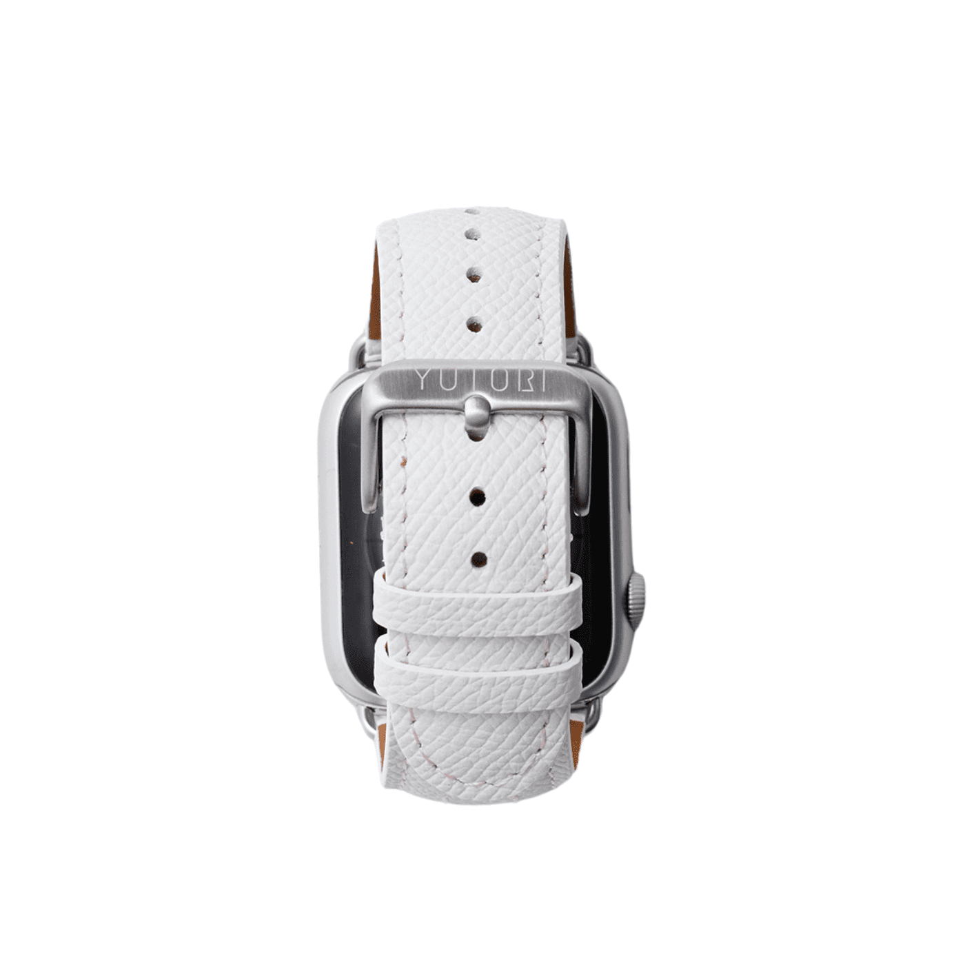 【YUTORI】AppleWatch用ラグジュアリーレザーバンド(色:ホワイト、シルバー金具)背面