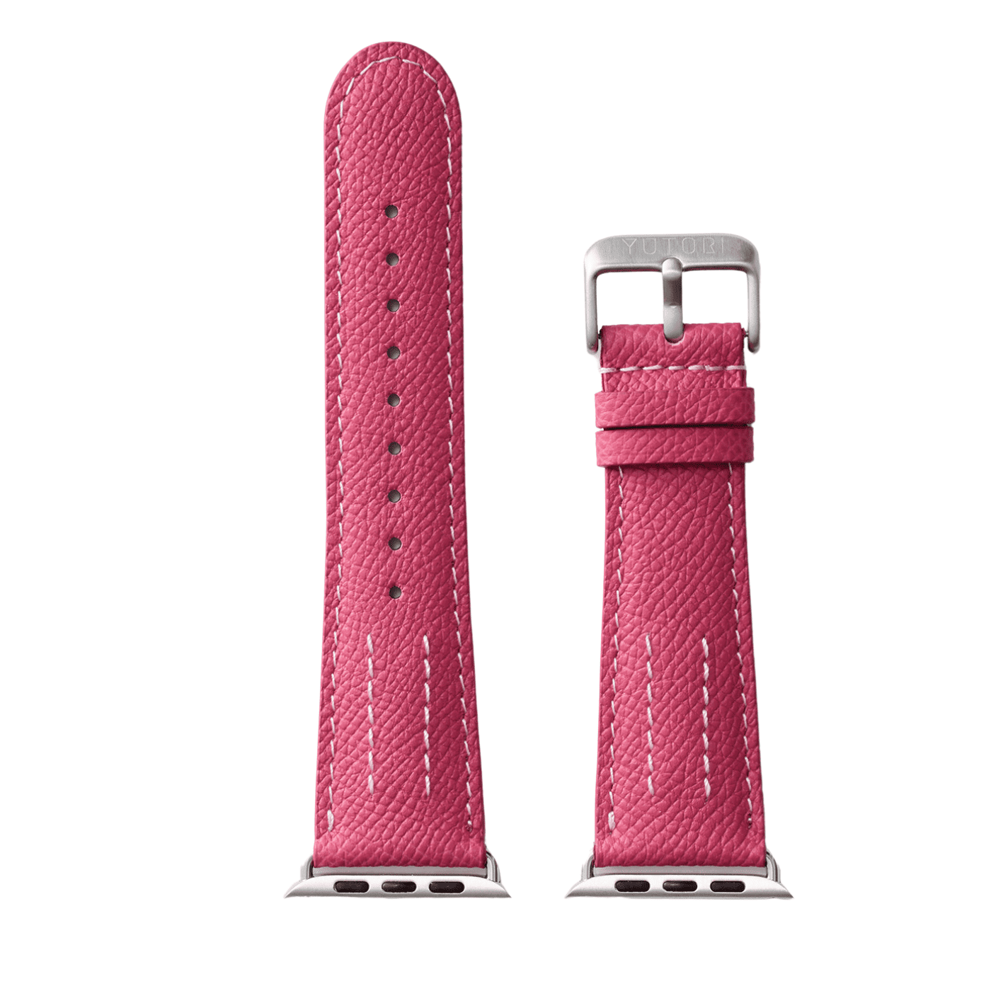 【YUTORI】AppleWatch用ラグジュアリーレザーバンド(色:ピンク、シルバー金具)正面