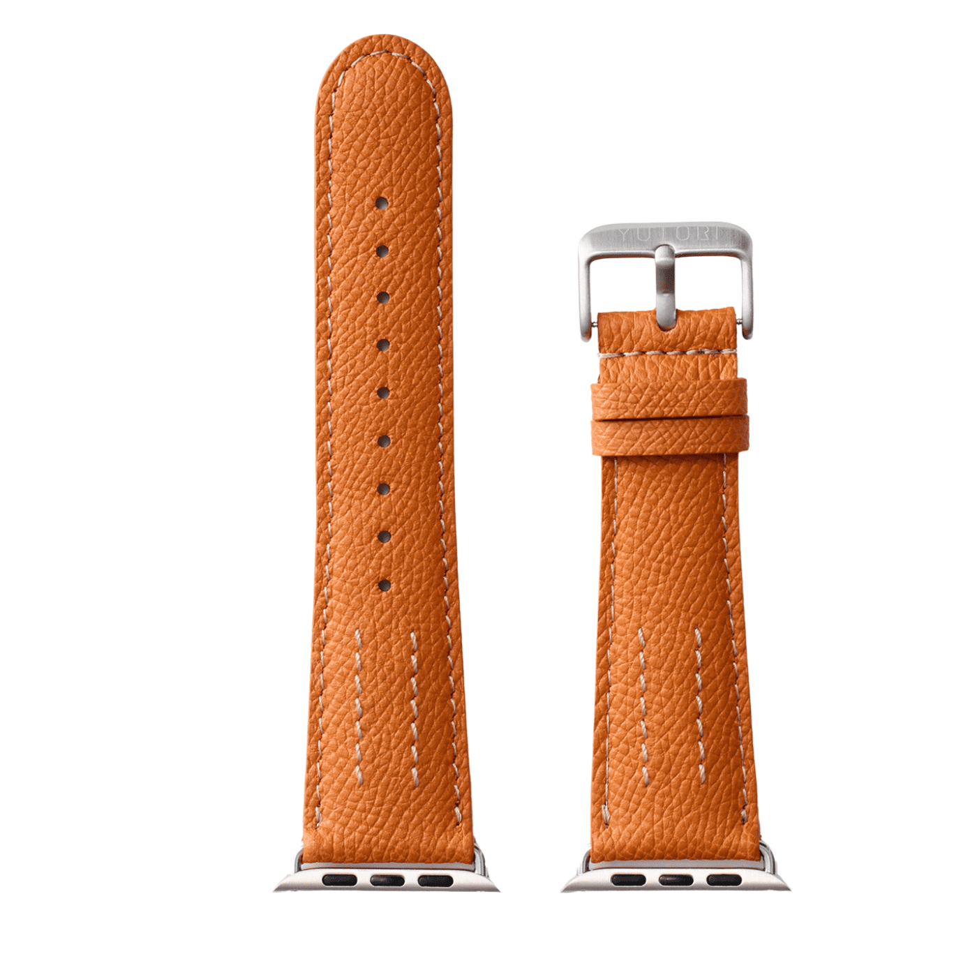 【YUTORI】AppleWatch用ラグジュアリーレザーバンド(色:オレンジ、シルバー金具)正面