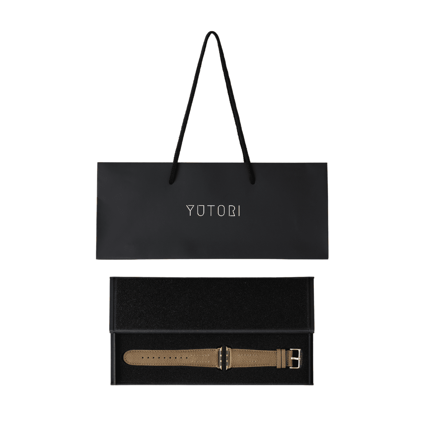 【YUTORI】AppleWatch用ラグジュアリーレザーバンド(色:トープ、ゴールド金具)ショッパー