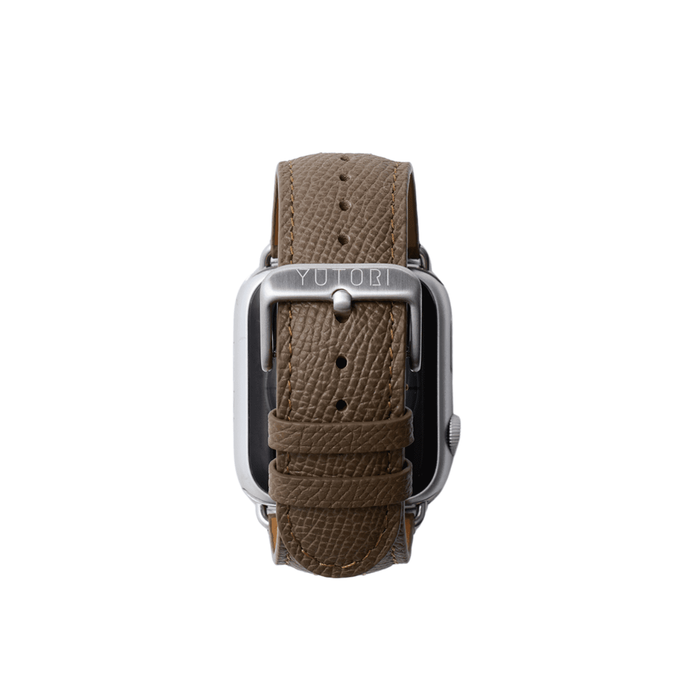 【YUTORI】AppleWatch用ラグジュアリーレザーバンド(色:トープ、シルバー金具)背面