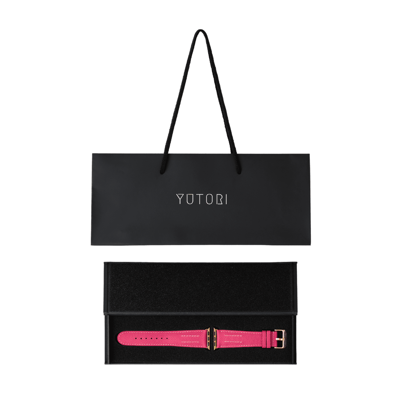 【YUTORI】AppleWatch用ラグジュアリーレザーバンド(色:ピンク、ゴールド金具)ショッパー