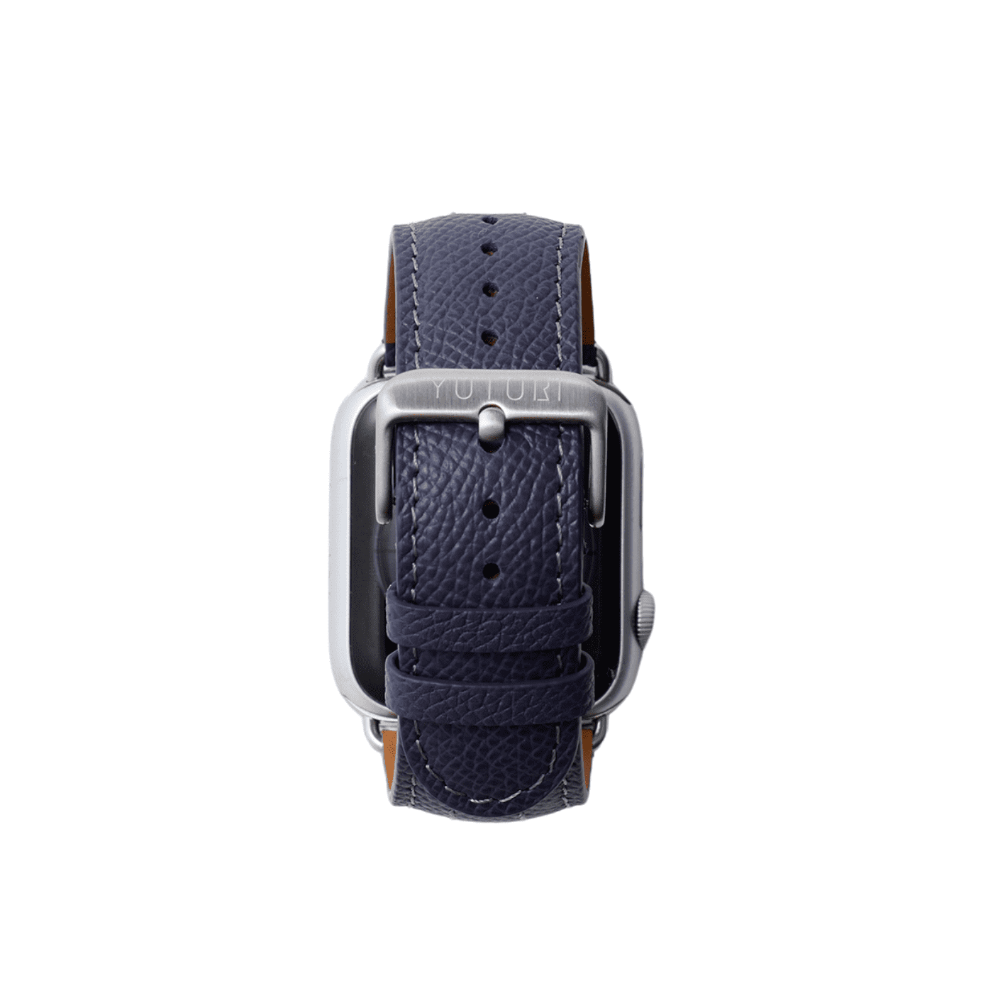 【YUTORI】AppleWatch用ラグジュアリーレザーバンド(色：インクブルー、シルバー金具)背面
