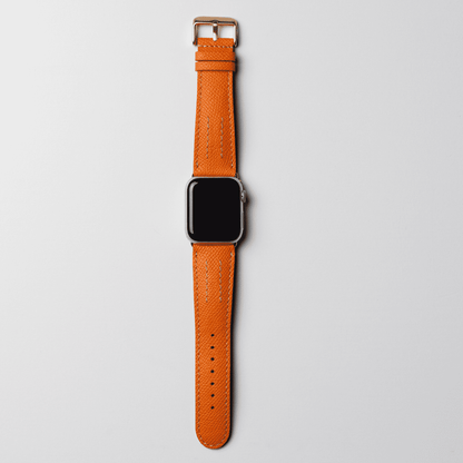 AppleWatchレザーバンド【42mm/44mm/45mm】(色：オレンジ×ゴールド)時計付正面