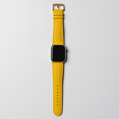 AppleWatchレザーバンド【42mm/44mm/45mm】(色：イエロー×ホワイトパープル)時計付正面