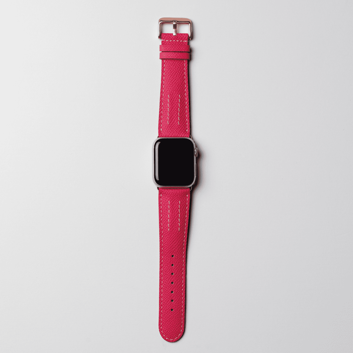AppleWatchレザーバンド【42mm/44mm/45mm】(色：ピンク×ホワイトピンク)時計付正面