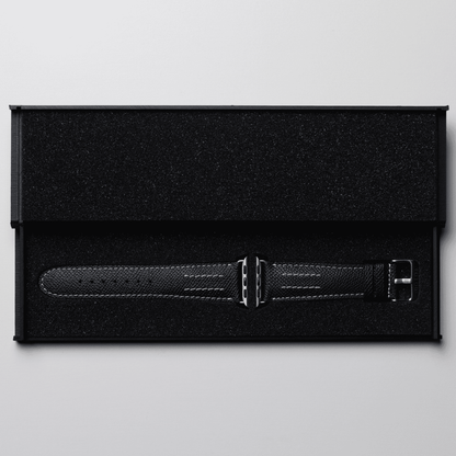 AppleWatchレザーバンド【42mm/44mm/45mm】(色：ブラック×ホワイト)箱入り