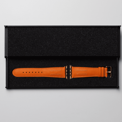 AppleWatchレザーバンド【38mm/40mm/41mm】(色：オレンジ×ゴールド)箱入り