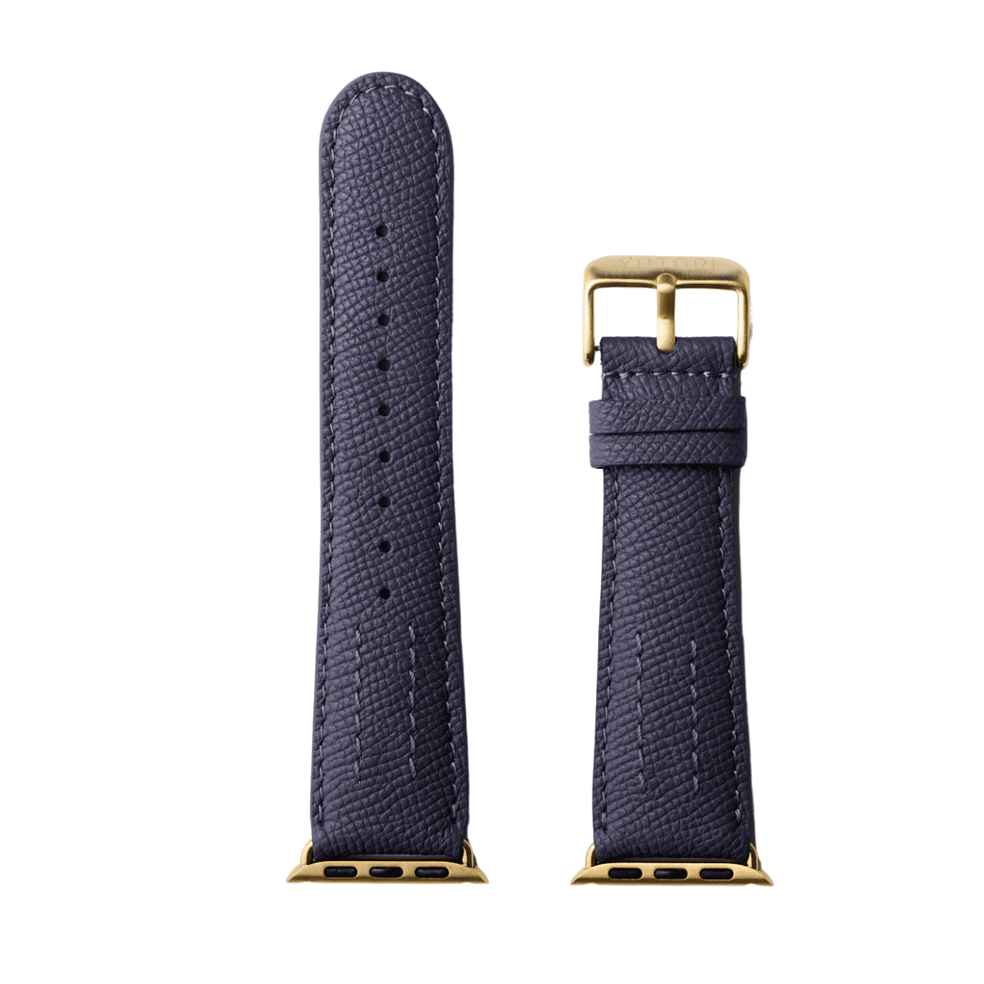 【YUTORI】AppleWatch用ラグジュアリーレザーバンド(色：インクブルー、ゴールド金具)正面