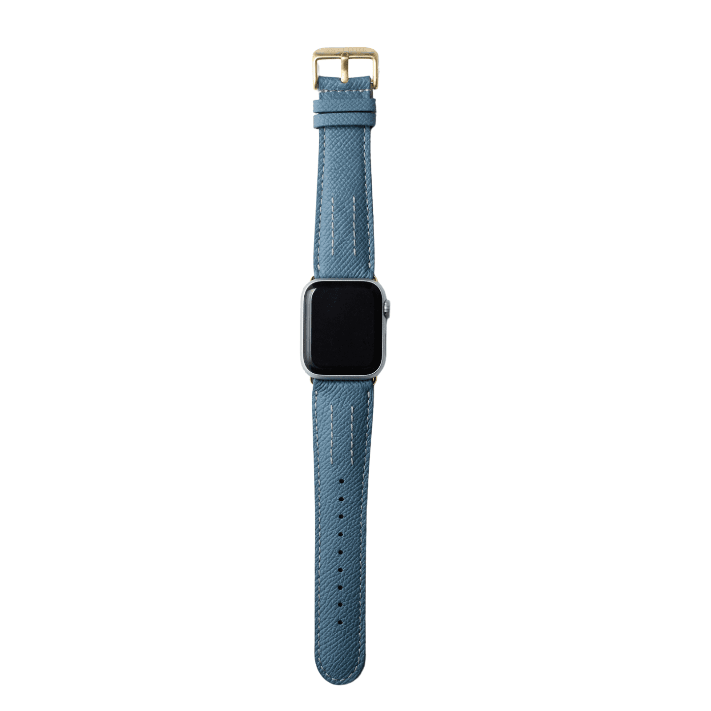【YUTORI】AppleWatch用ラグジュアリーレザーバンド(色：ターコイズ、ゴールド金具)時計付き正面