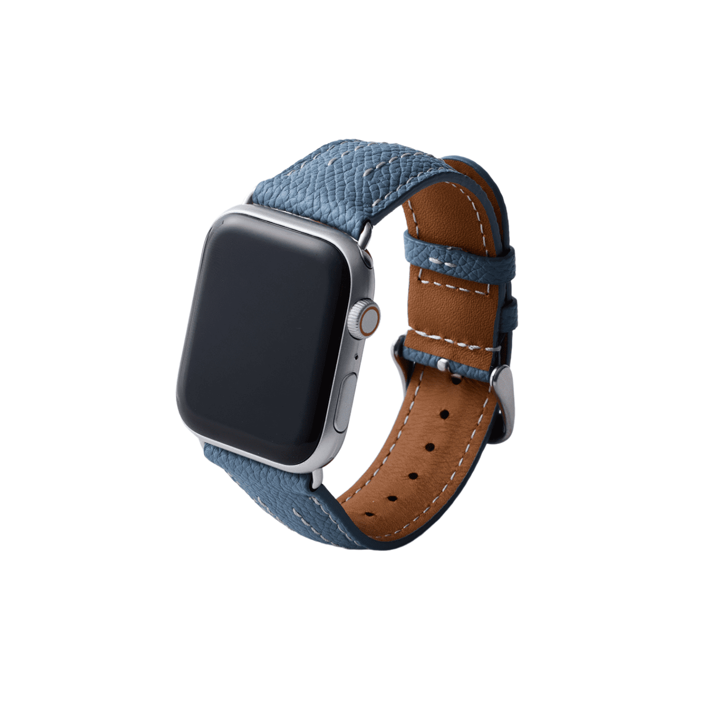 【YUTORI】AppleWatch用ラグジュアリーレザーバンド(色：ターコイズ、シルバー金具)右前