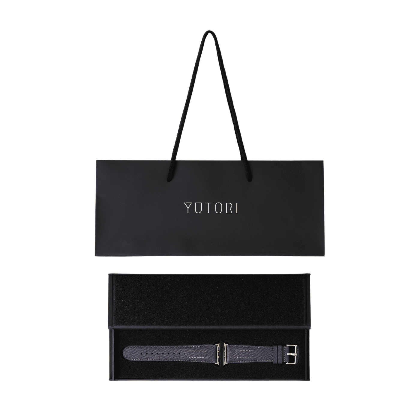 【YUTORI】AppleWatch用ラグジュアリーレザーバンド(色：インクブルー、ゴールド金具)ショッパー